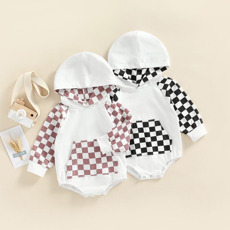 Fashion Checkered Pocket Cotton Baby Rompers