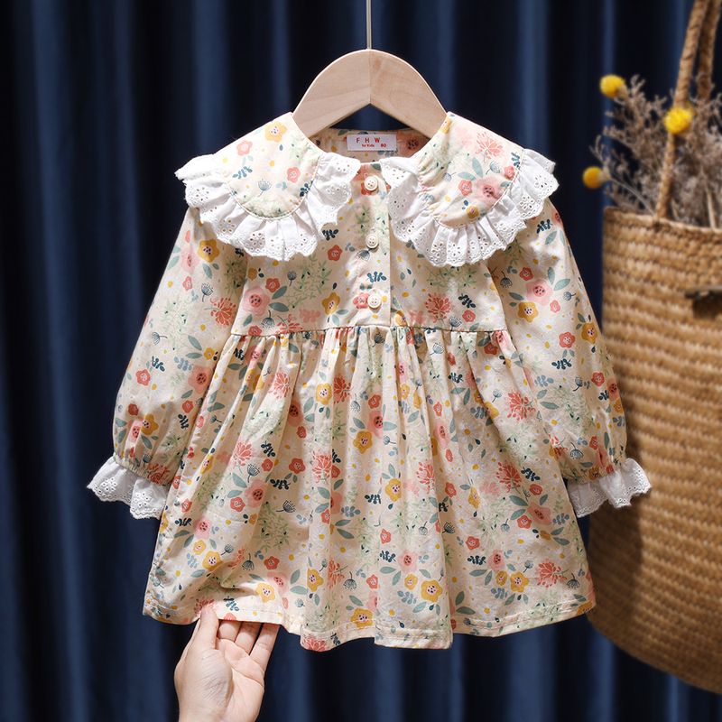 Fashion Flower Printing Cotton Girls Dresses