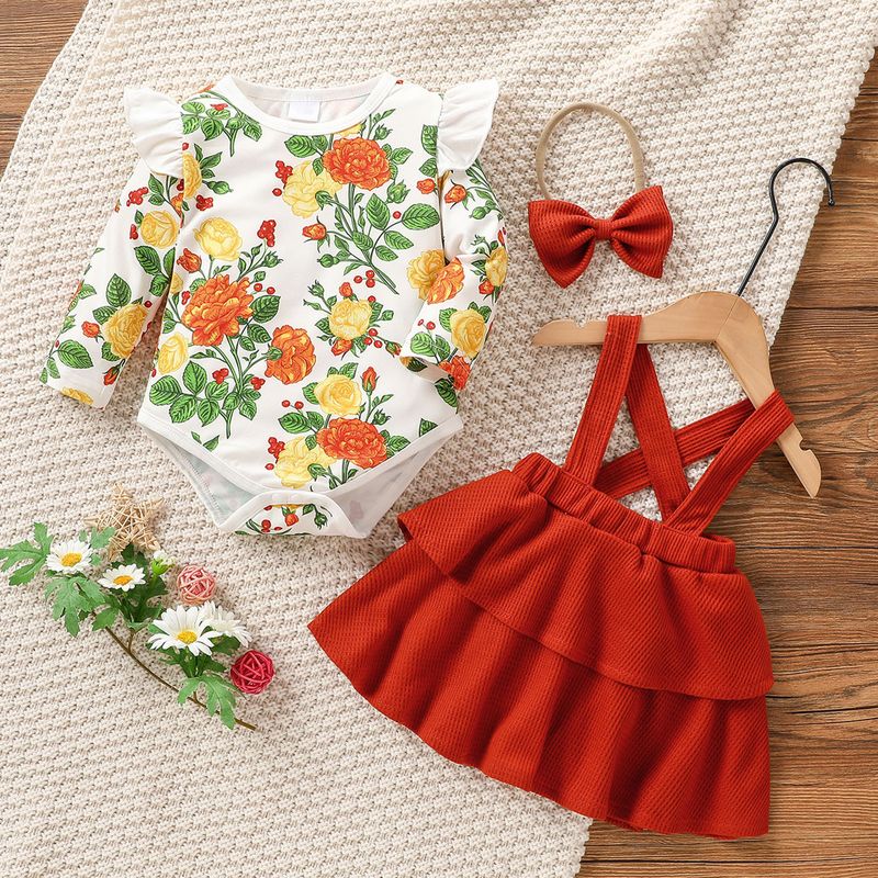 Fashion Flower Polyester Girls Clothing Sets