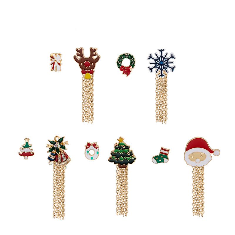 Fashion Christmas Tree Santa Claus Christmas Socks Alloy Asymmetrical Enamel Plating Rhinestones Women's Brooches