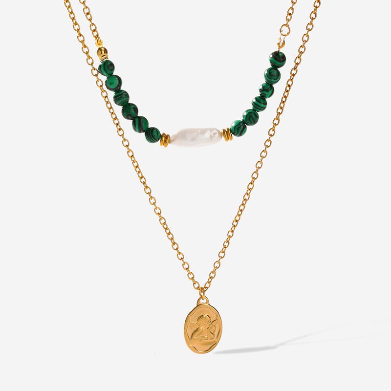 Mode Oval Rostfreier Stahl Perlen Perle Vergoldet Halskette Mit Anhänger 1 Stück