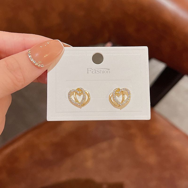Simple Style Heart Shape Alloy Plating Rhinestones Women's Ear Studs 1 Pair