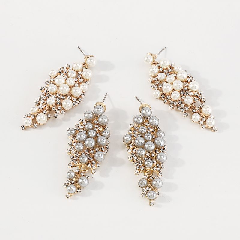 Fashion Solid Color Alloy Plating Inlay Artificial Pearls Rhinestones Women's Drop Earrings 1 Pair
