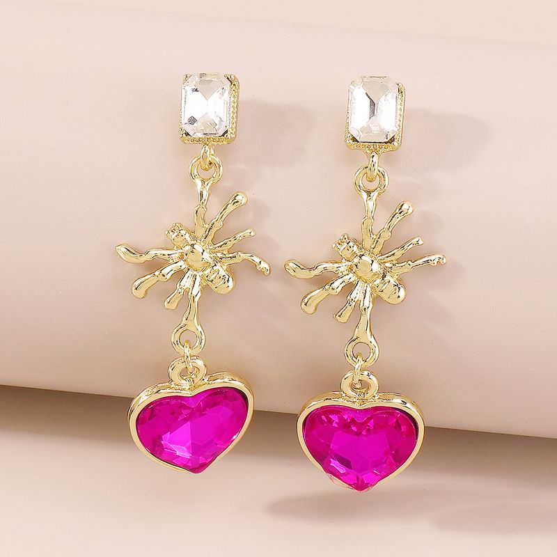 Fashion Heart Shape Spider Alloy Plating Inlay Rhinestones Women's Drop Earrings 1 Pair
