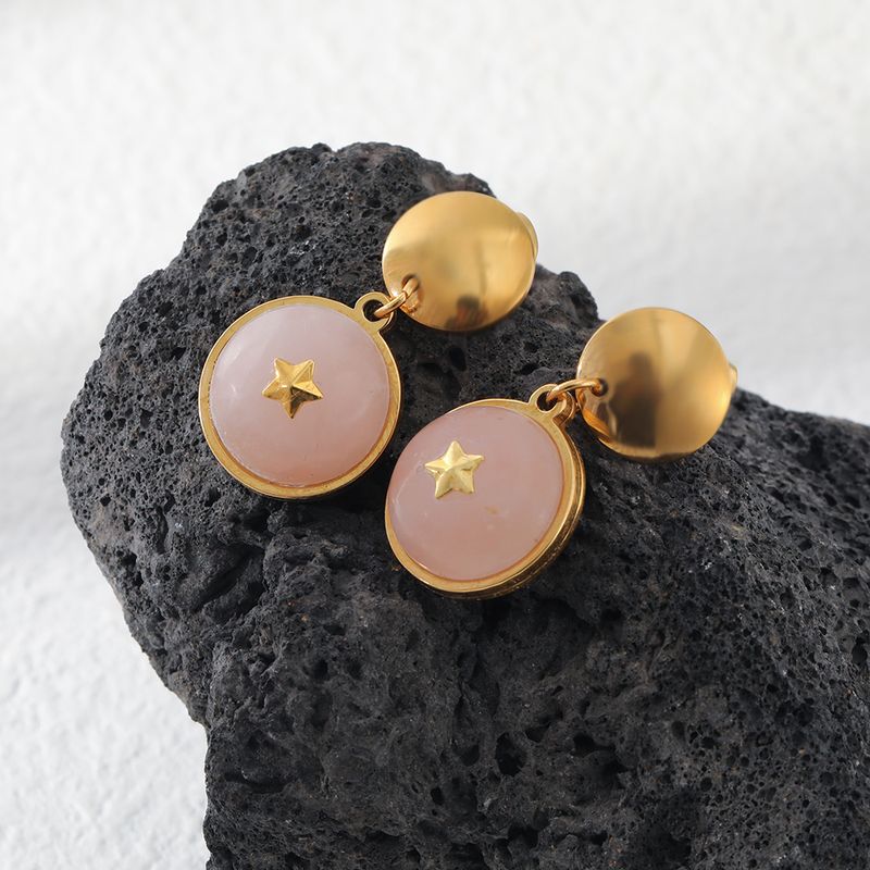Fashion Star Stainless Steel Gold Plated Inlay Natural Stone Drop Earrings 1 Pair