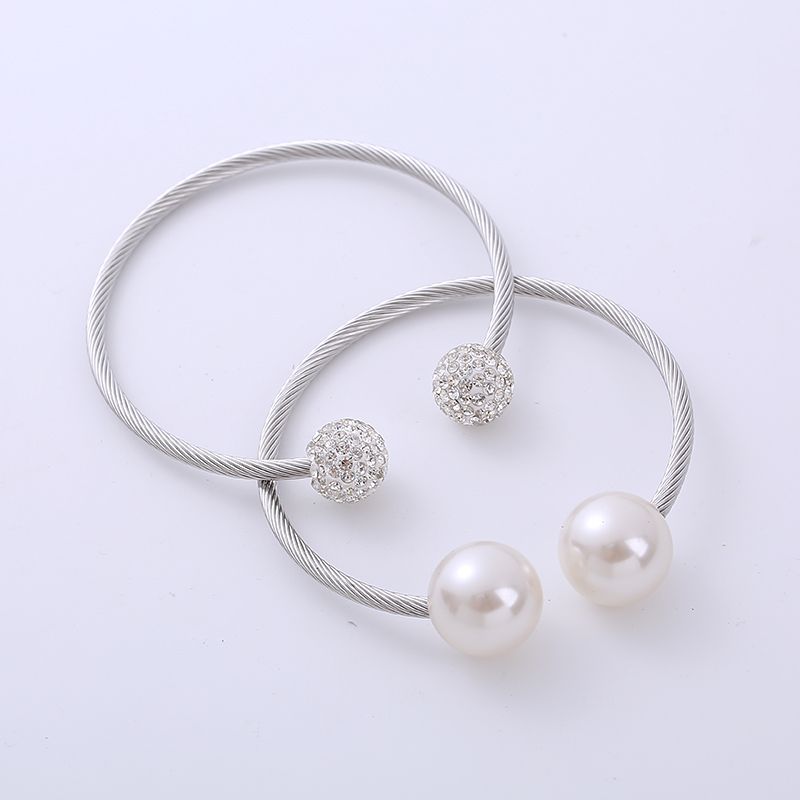 Moda Perla Acero Inoxidable Perlas Artificiales Diamantes De Imitación Brazalete 1 Pieza