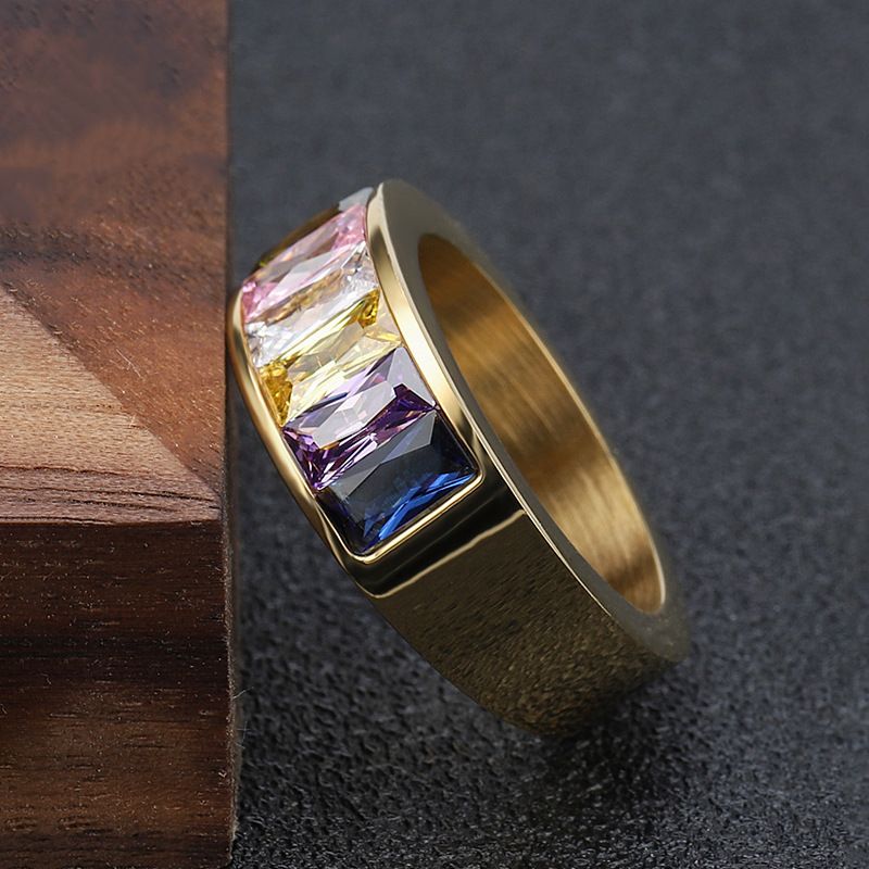 Fashion Geometric Titanium Steel Inlay Zircon Rings 1 Piece