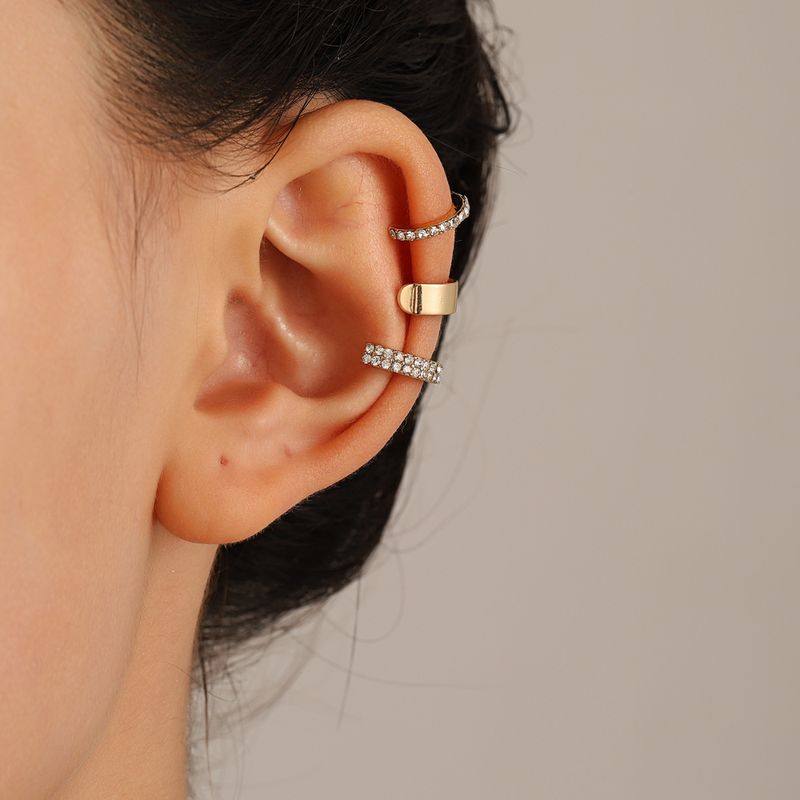 Fashion Geometric Alloy Inlay Rhinestones Women's Ear Clips 3 Piece Set