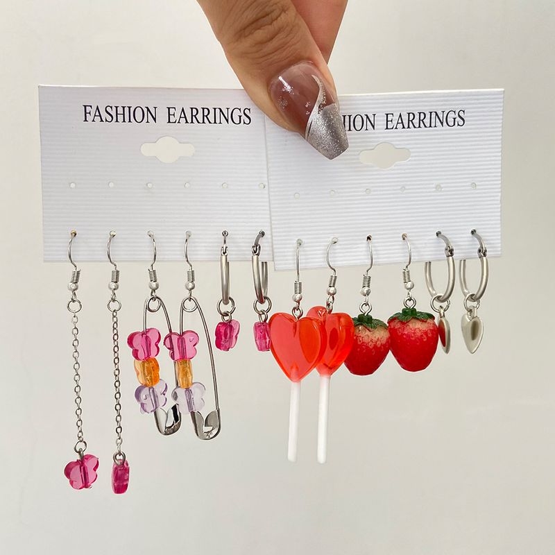 Fashion Heart Shape Strawberry Butterfly Resin Enamel Women's Drop Earrings 1 Set