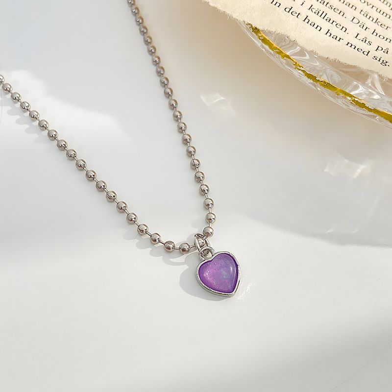 Sweet Heart Shape Alloy Inlay Resin Women's Pendant Necklace