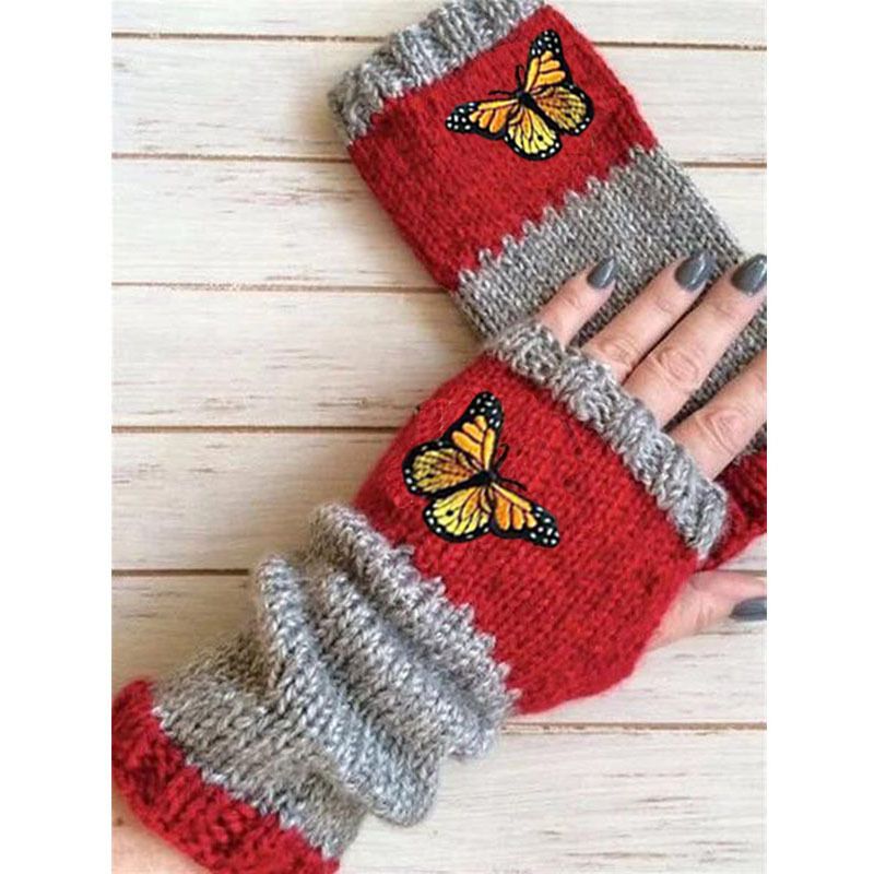 Women's Retro Butterfly Knitted Fabric Gloves