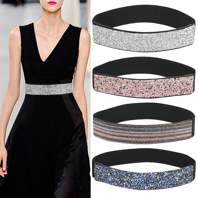 Fashion Solid Color Woven Fabric Inlay Rhinestones Women's Corset Belts 1 Piece