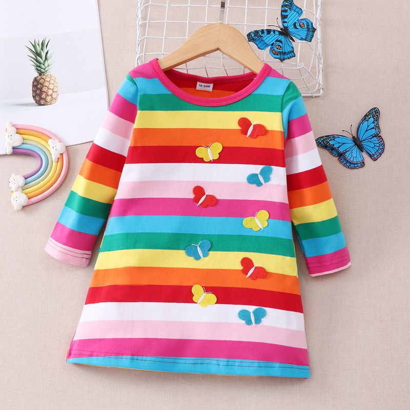 Fashion Rainbow Butterfly Cotton Girls Dresses