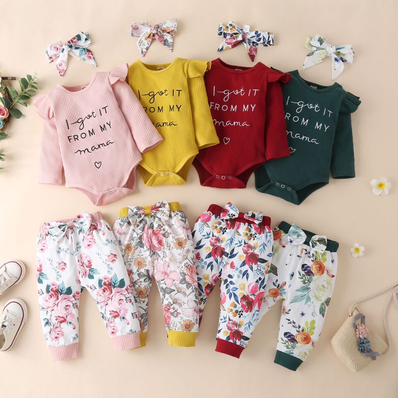 Mode Blume Baumwollmischung Baby Kleidung Sets