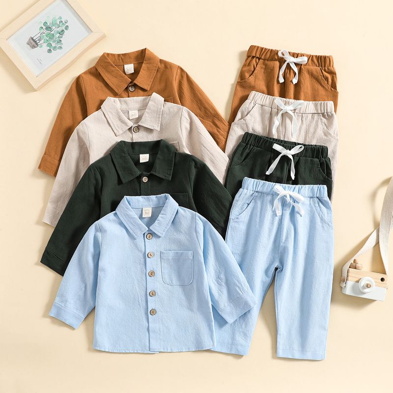 Fashion Solid Color Linen Boys Clothing Sets