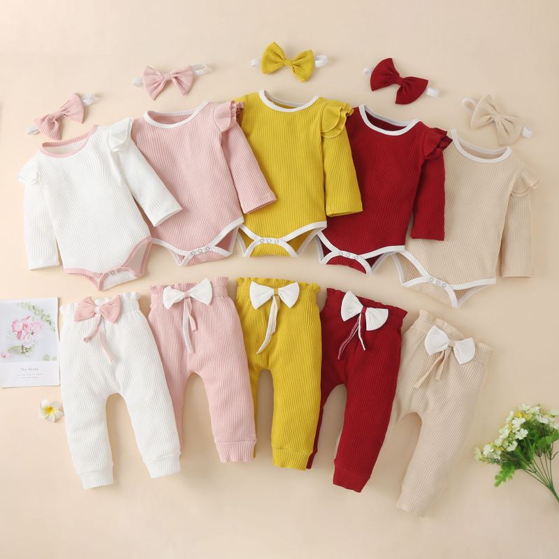 Fashion Solid Color Cotton Blend Baby Clothing Sets
