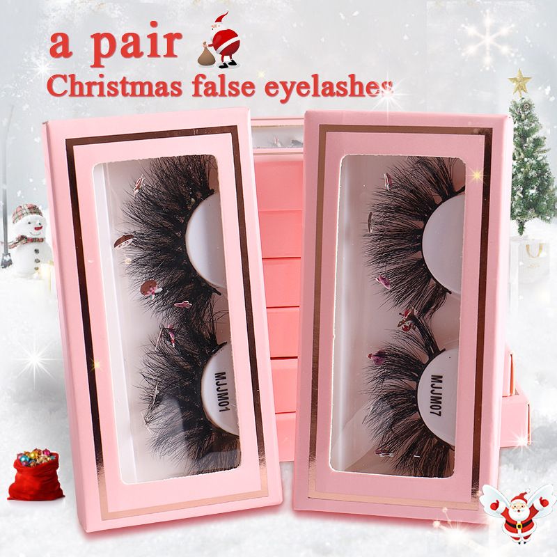 Christmas Mink Hair False Eyelashes Pink Box A Pair With Stickers