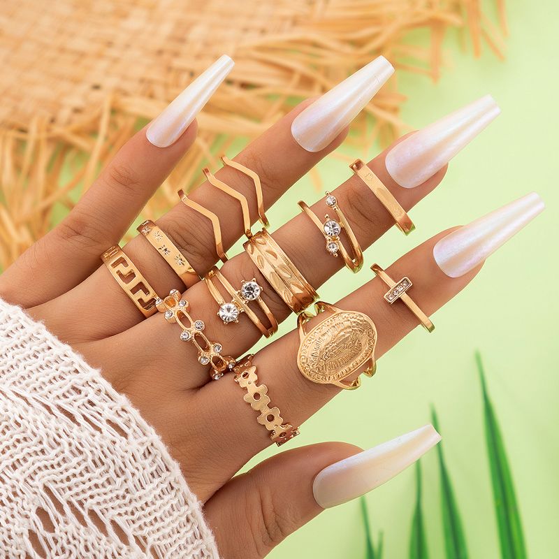 Retro Ring Set Multi-piece Water Drop Geometric Female Joint Tail Ring Set Ring