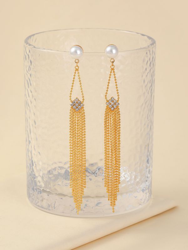Fashion Tassel Copper Inlay Zircon Drop Earrings 1 Pair