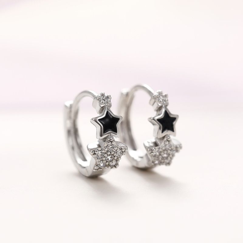 Fashion Geometric Star Copper Epoxy Plating Artificial Diamond Hoop Earrings 1 Pair