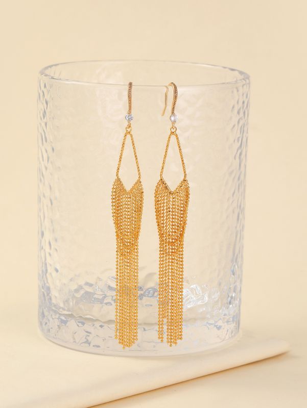 Simple Style Tassel Copper Plating Zircon Drop Earrings 1 Pair