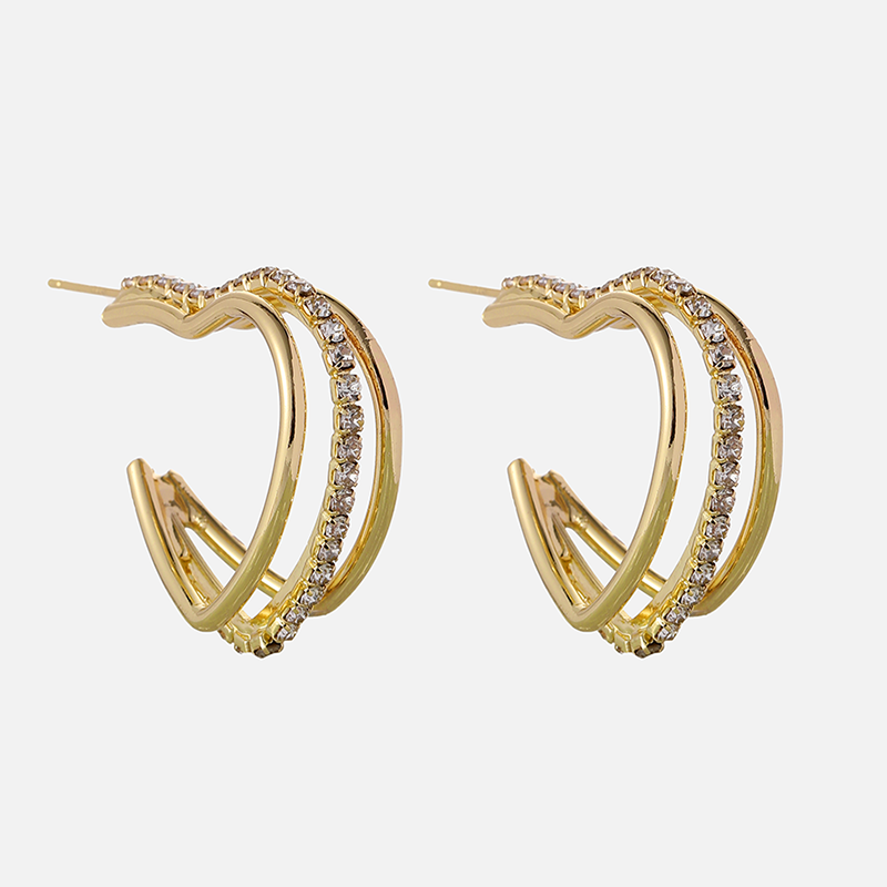 Fashion Heart Shape Copper Inlay Rhinestones Ear Studs 1 Pair