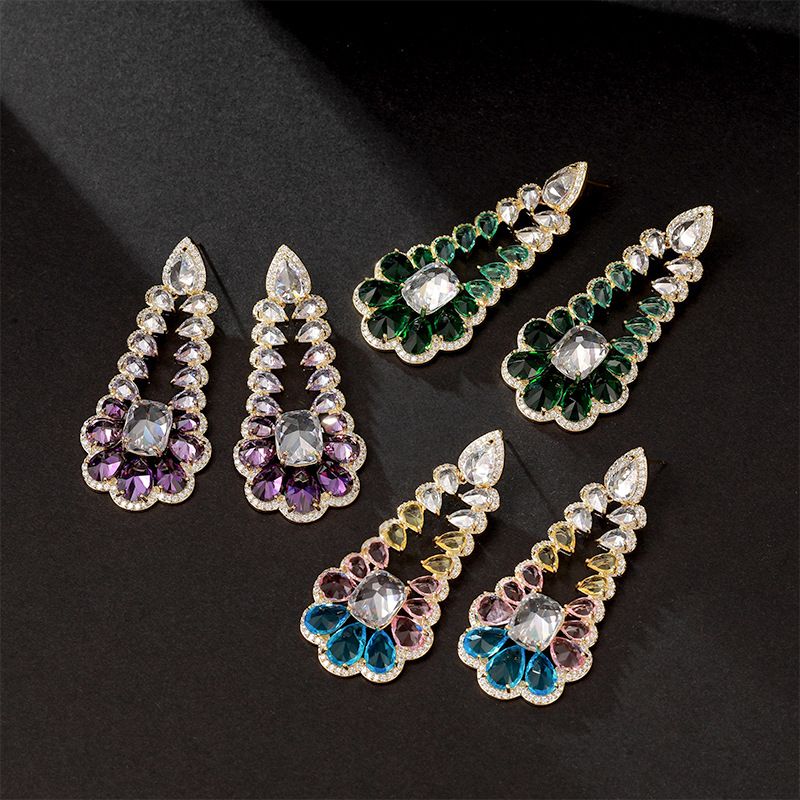 Fashion Geometric Water Droplets Copper Inlay Zircon Drop Earrings 1 Pair