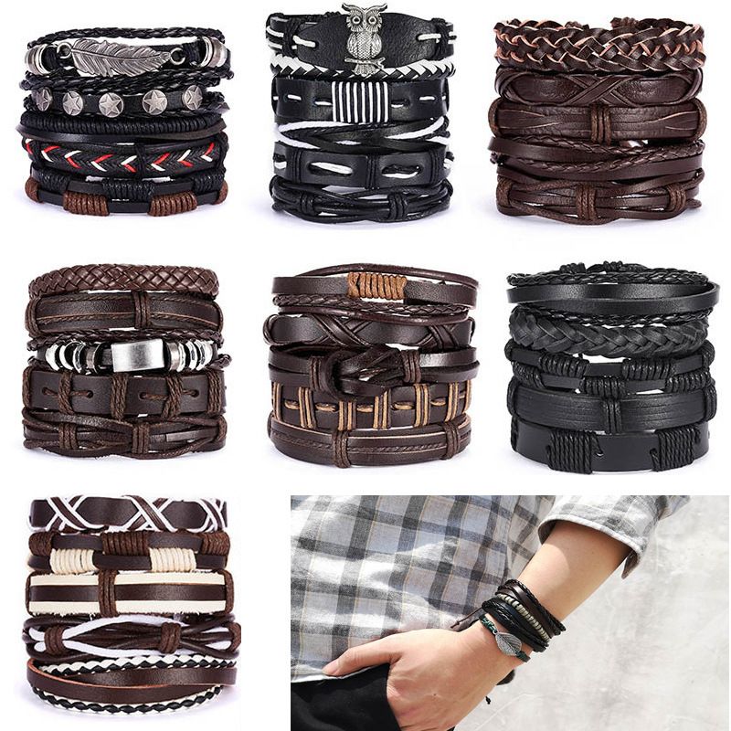 Moda Búho Cuero Sintético Tejido De Punto Hombres Pulsera 1 Pieza