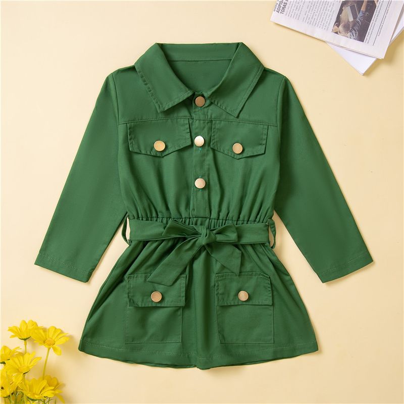 Casual Solid Color Bowknot Cotton Blend Polyester Girls Dresses