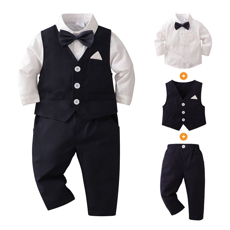 British Style Solid Color Cotton Boys Clothing Sets