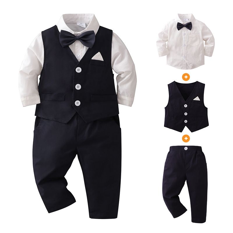 Estilo Británico Color Sólido Algodón Conjuntos De Ropa Para Niños