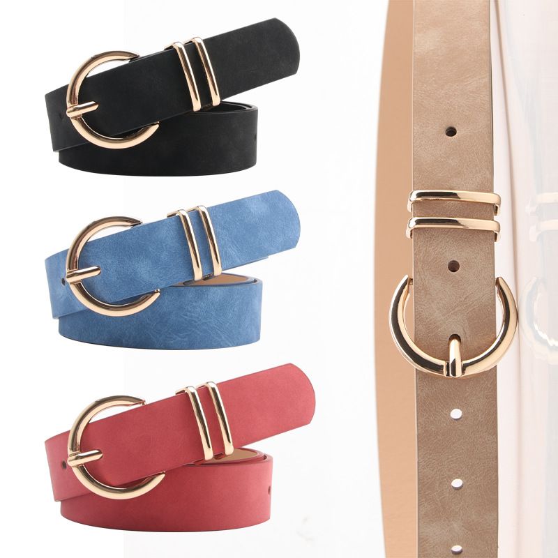 Elegant Solid Color Pu Leather Alloy Women's Leather Belts