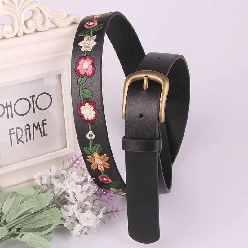 Estilo Vintage Flor Cuero Sintético Aleación Bordado Mujeres Cinturones De Cuero