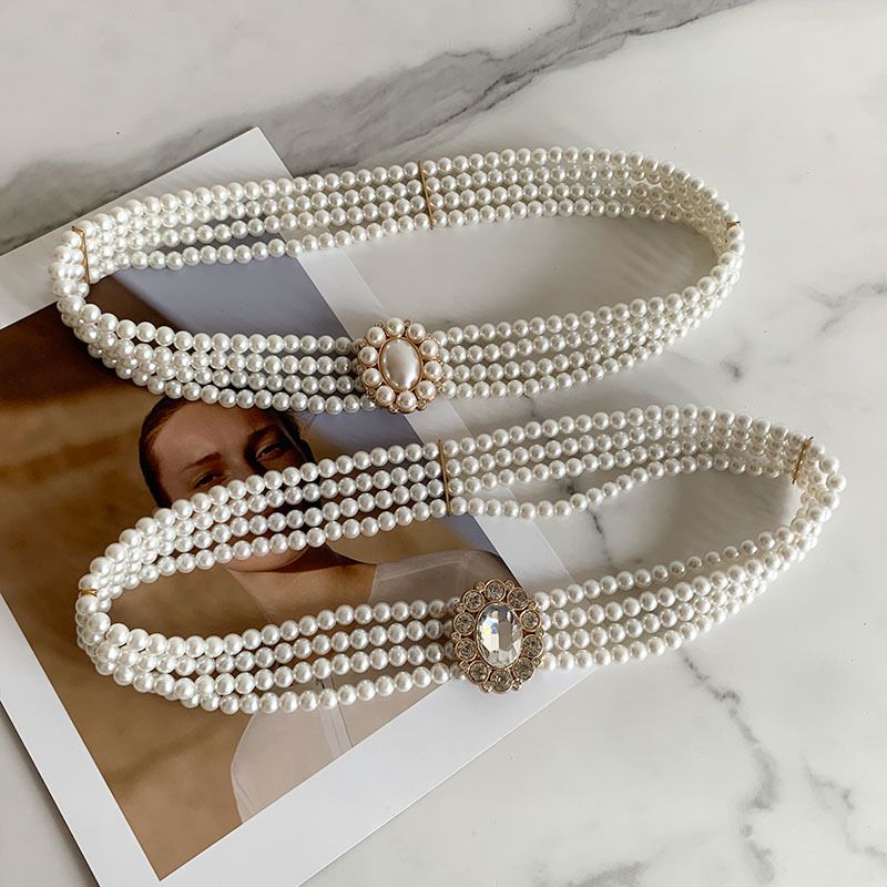 Mode Géométrique Métal Incruster Perles Artificielles Femmes Chaîne Ceintures 1 Pièce