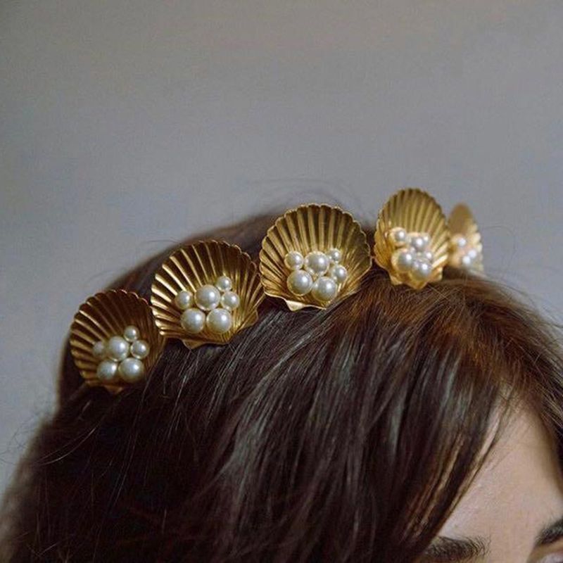 Vêtement De Rue Coquille Alliage Incruster Perles Artificielles Bande De Cheveux 1 Pièce
