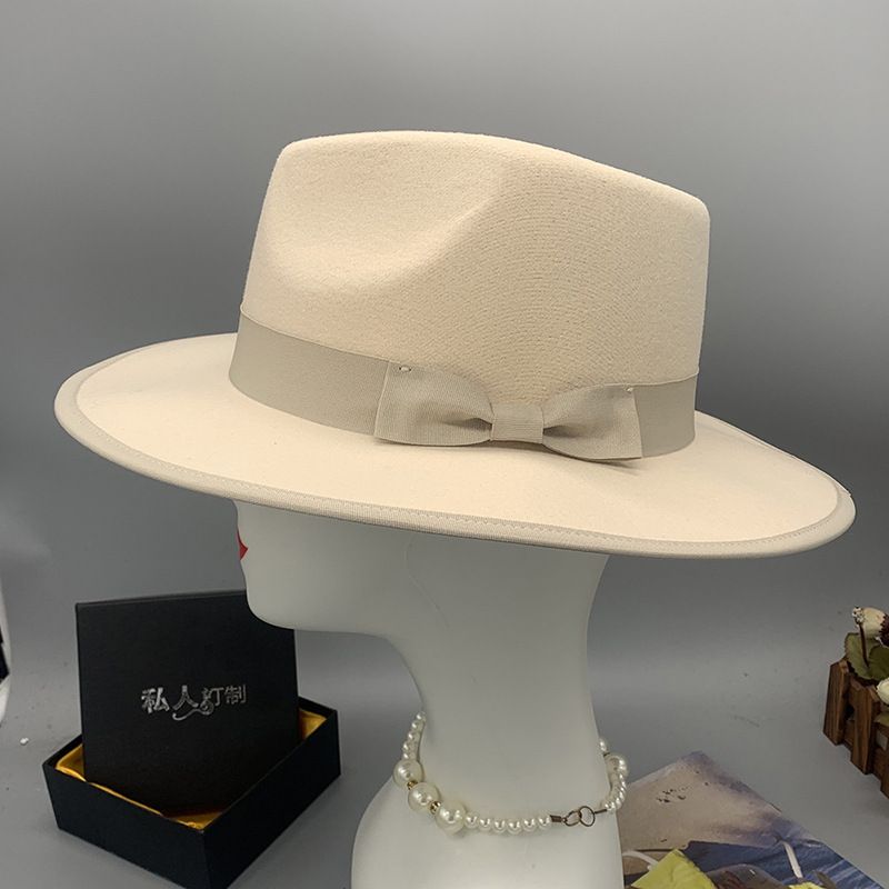 Men's Retro Solid Color Bowknot Flat Eaves Fedora Hat