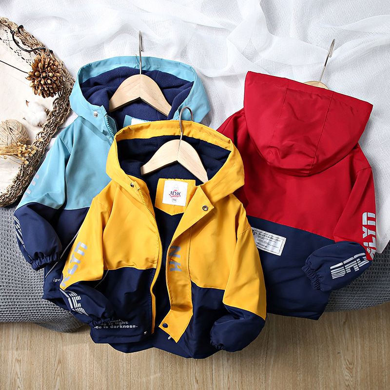 Casual Letter Color Block Button Polyester Boys Outerwear