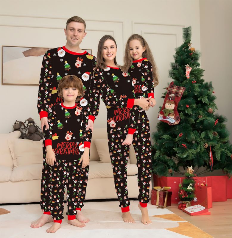 Moda Árbol De Navidad Papá Noel Poliéster Conjuntos De Pantalones Trajes A Juego Para La Familia