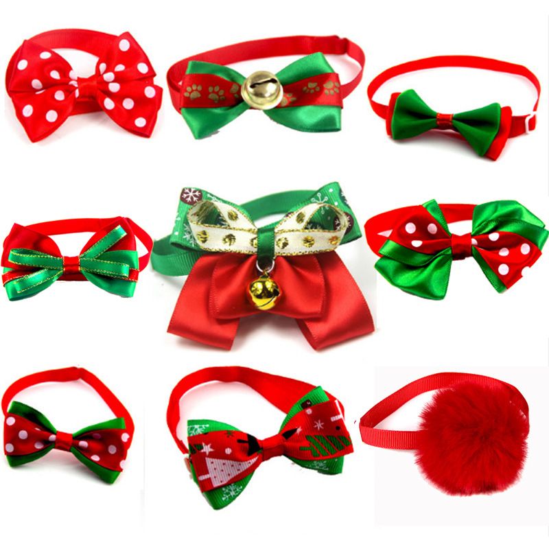 Casual Ribbon Christmas Color Block Polka Dots Bowknot Pet Accessories