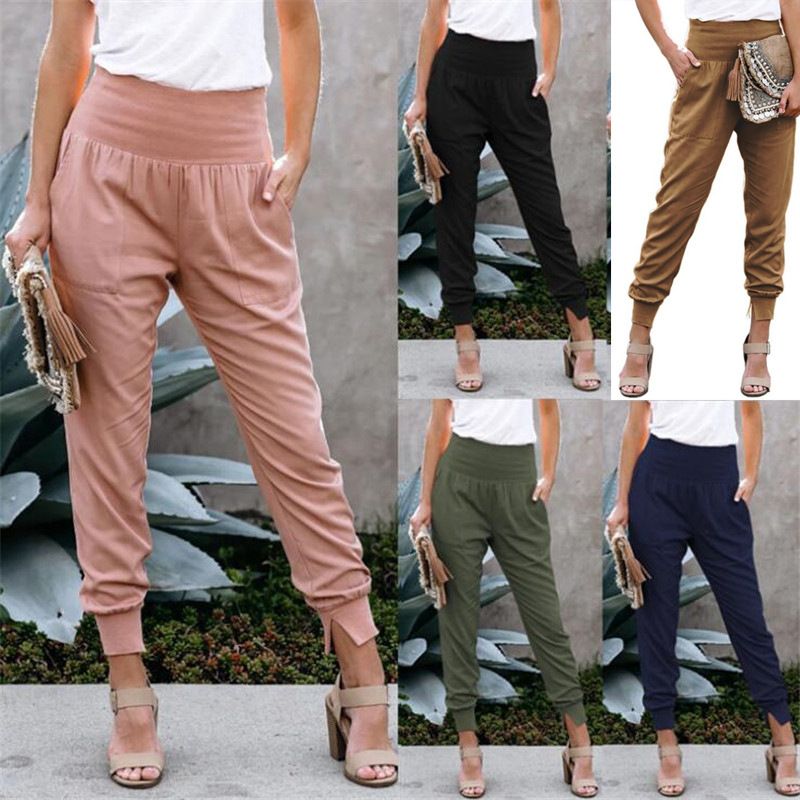 Women's Street Fashion Solid Color Ankle-length Pocket Jogger Pants