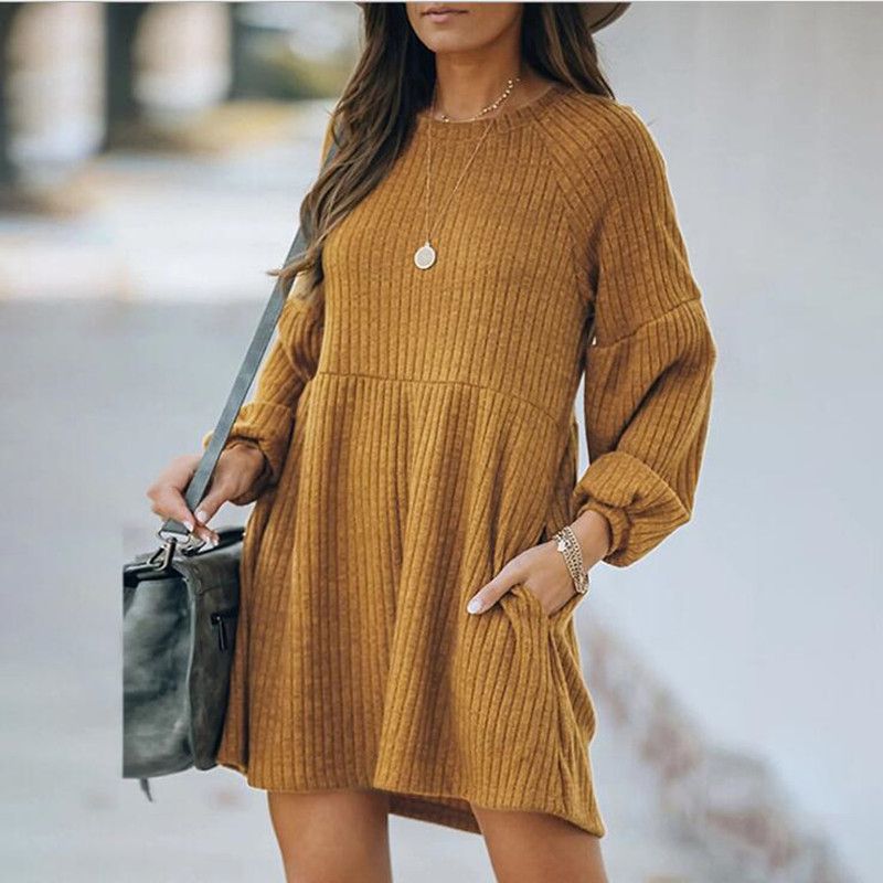 Women's Princess Dress Casual Round Neck Long Sleeve Solid Color Above Knee Daily