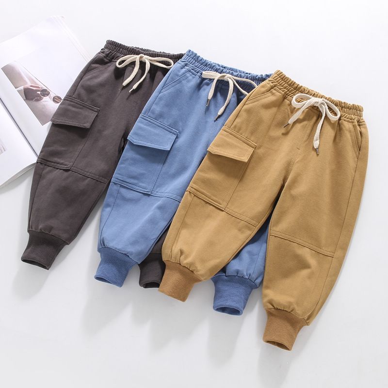 Fashion Solid Color Pocket Cotton Boys Pants
