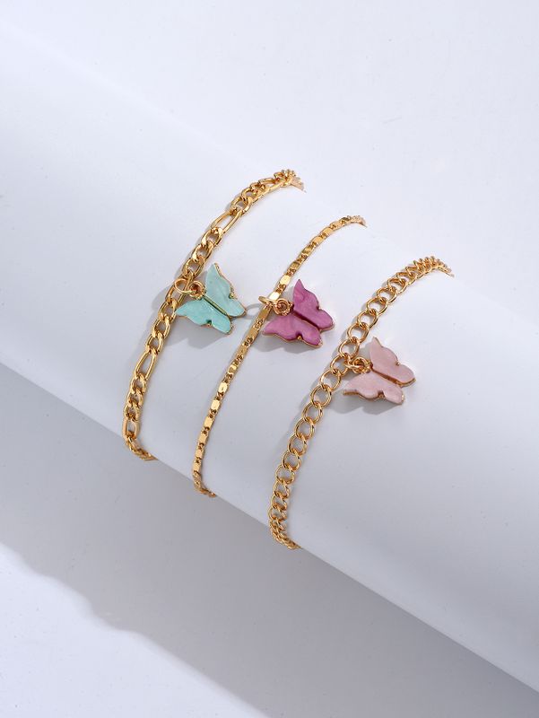 Vintage Style Butterfly Alloy Plating Resin Women's Anklet 1 Set