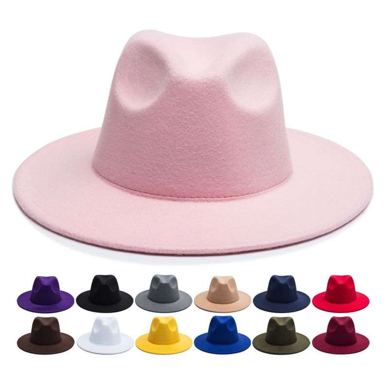 Unisex Simple Style Solid Color Sewing Big Eaves Fedora Hat