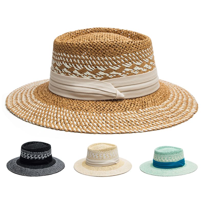 Unisex Simple Style Color Block Braid Big Eaves Straw Hat