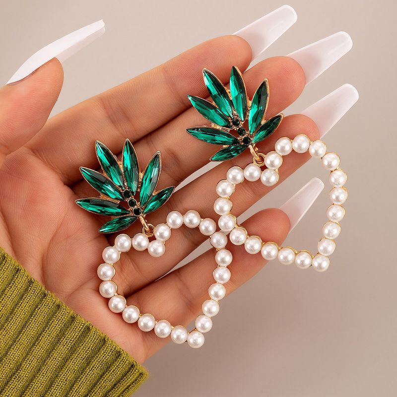 Fashion Heart Shape Alloy Inlay Artificial Pearls Rhinestones Women's Drop Earrings 1 Pair