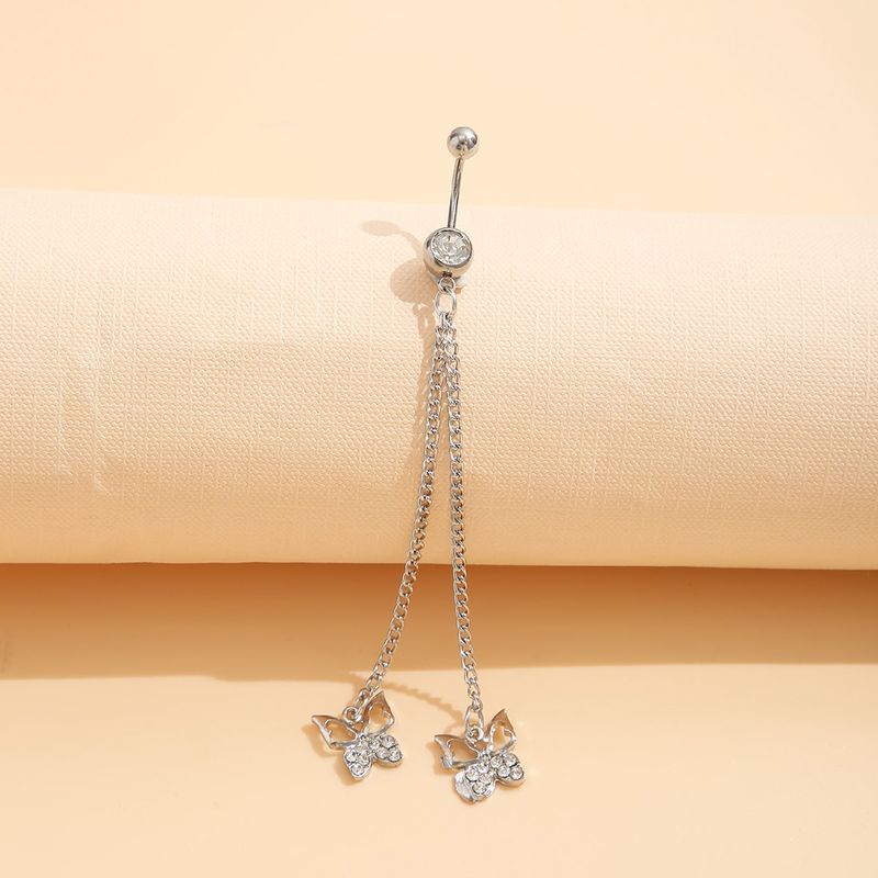 Fashion Butterfly Alloy Inlay Artificial Crystal Belly Ring