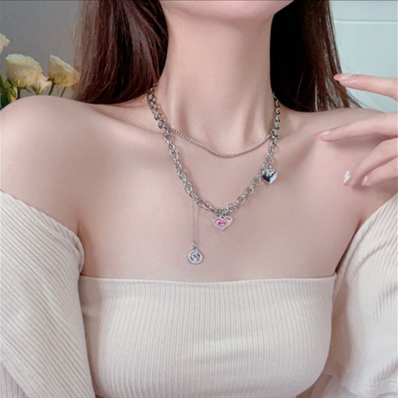 Mode Forme De Cœur Alliage Placage Femmes Collier En Couches 1 Pièce