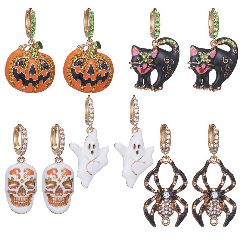 Fashion Pumpkin Cat Ghost Alloy Enamel Inlay Rhinestones Women's Drop Earrings 1 Pair