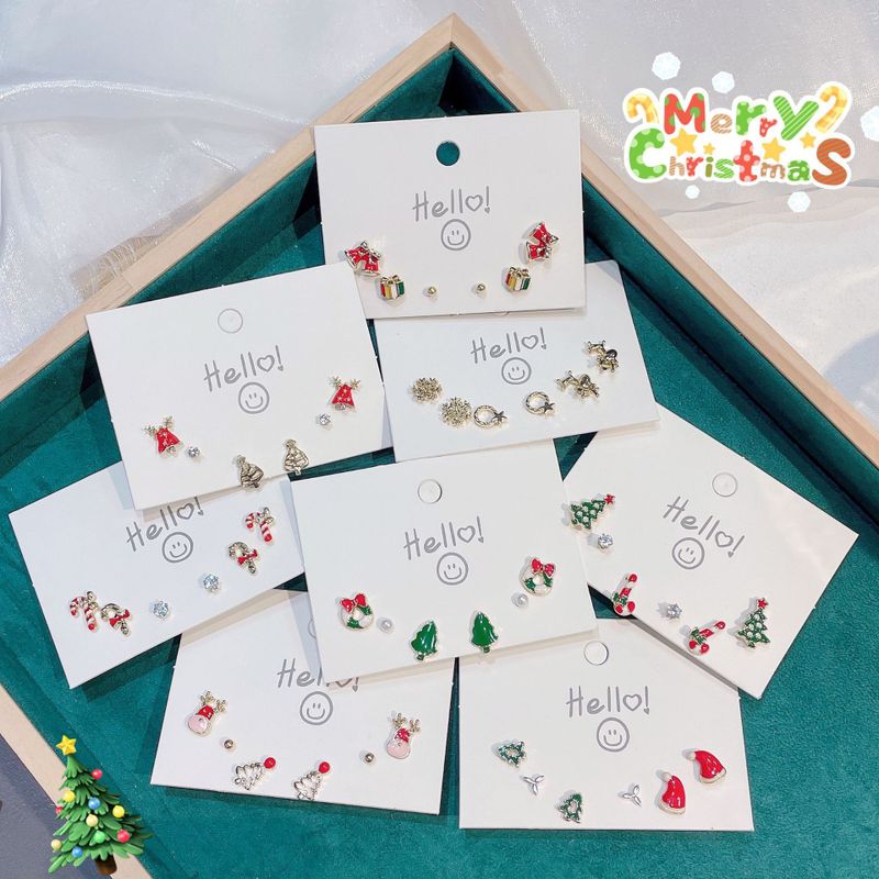 Fashion Christmas Hat Christmas Tree Gift Box Alloy Plating Inlay Rhinestones Pearl Women's Ear Studs 1 Set